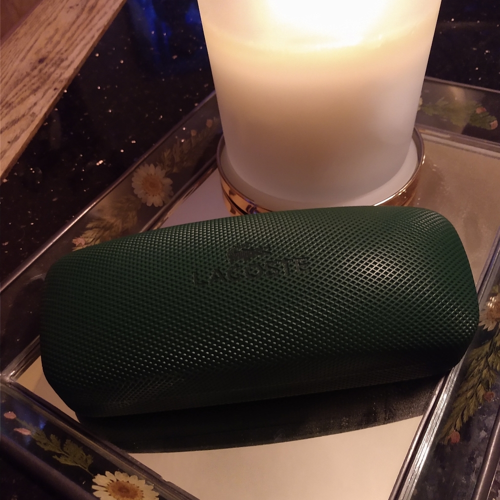 Lacoste green leather glasses case